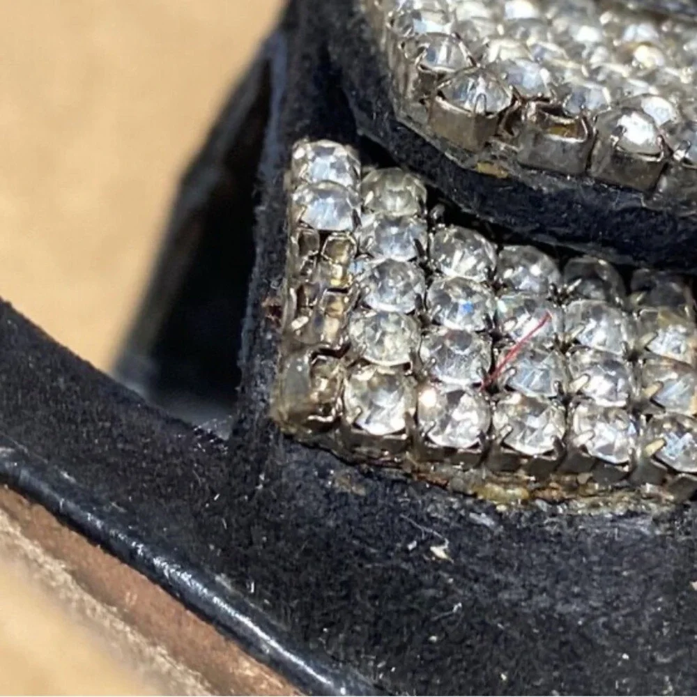 Schutz Black Velvet Rhinestone Buckle Heels Size 9B Ankle Strap Sandals